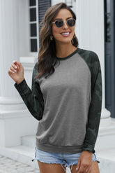 Contrast Camo Raglan Crewneck Sweatshirt - Shah S. Sahota